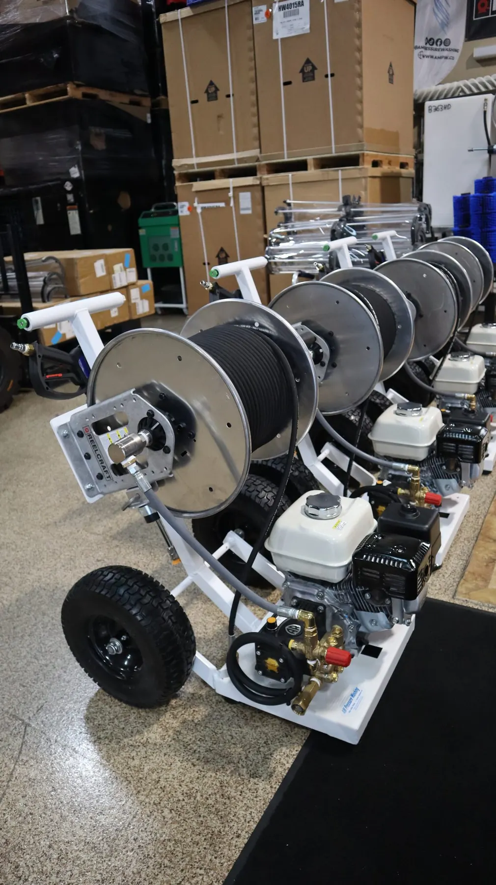 Portable pressure washer pump and reel view