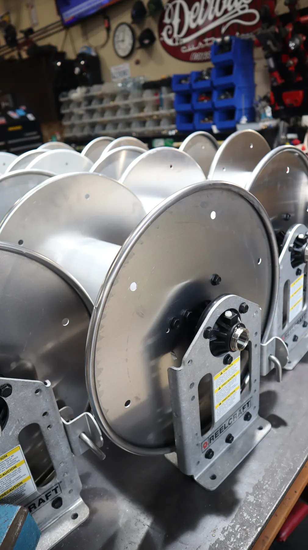 Close up of Reelcraft aluminum hose reel